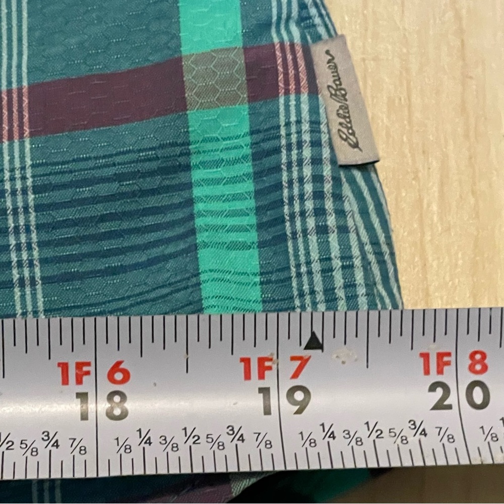 Eddie Bauer Turquoise and Navy Plaid Top Sleeveless Collar Pocket Women Size S - Picture 11 of 13